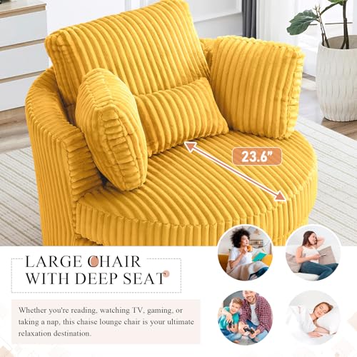 Chair and A Half with Ottoman, 360° Swivel Accent Barrel Chair Modern Comfy Round Reading Sofa Swivel Chairs Circle Lounge Chair for Bedroom Living Room w/4 Pillow Lower Seating Heigh (White, Large)