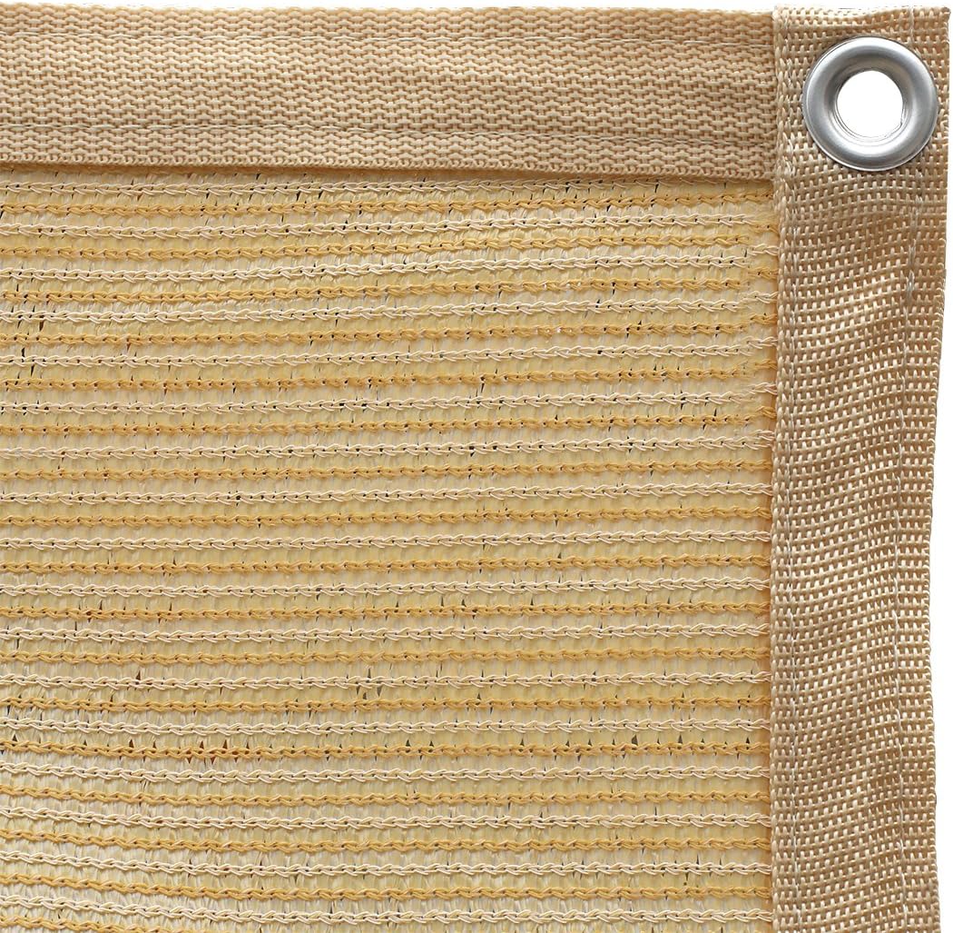 Shatex 90% Shade Fabric Sun Shade Cloth Taped Edge with Grommets Sun-Block Mesh Shade for Pergola Cover Canopy 12&rsquo; x 20&rsquo;, Wheat, 12 Bungee Balls