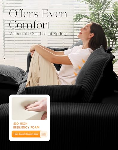 107" Comfy Cloud Couch with L-Shape Chaise & Deep Seat, Modular Sectional Sofa in a Box, Boneless Upholstered Couches for Living Room, No Assembly Required (Soft Corduroy, Black)