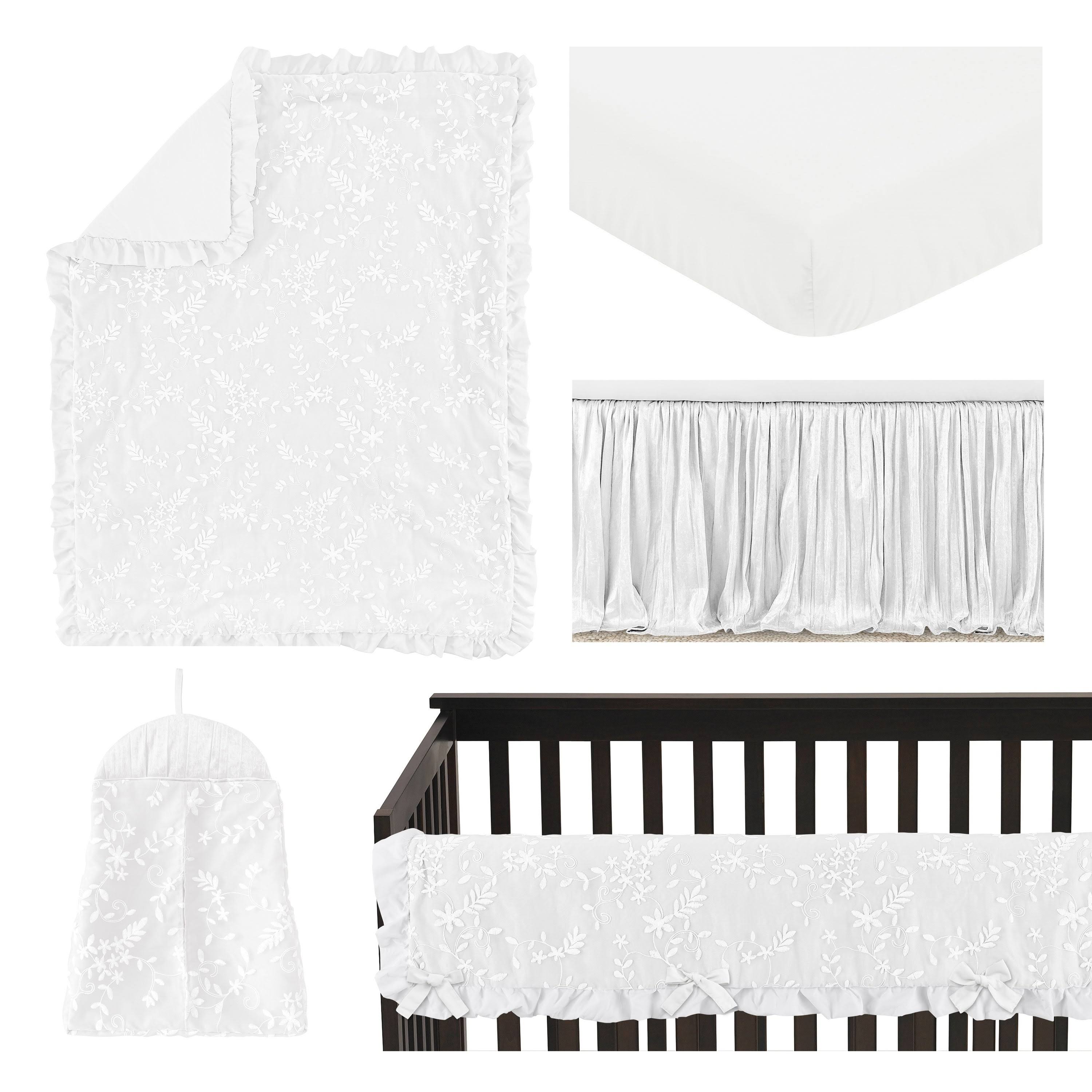 Sweet Jojo Designs White Floral Vintage Lace Baby Girl Nursery Crib Bedding Set