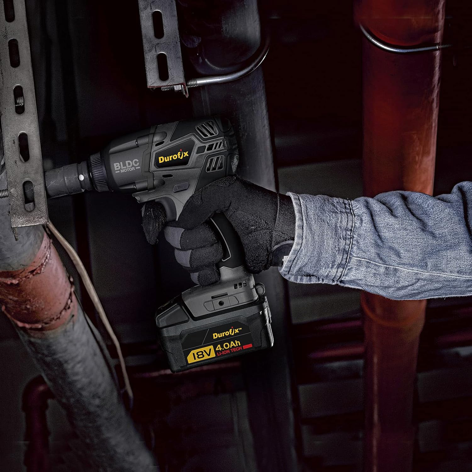 Durofix RI20174-PM P20 Series 20V Cordless Li-ion 1/2” 369 ft-lbs. Heavy Duty Brushless Impact Wrench Tool Kit