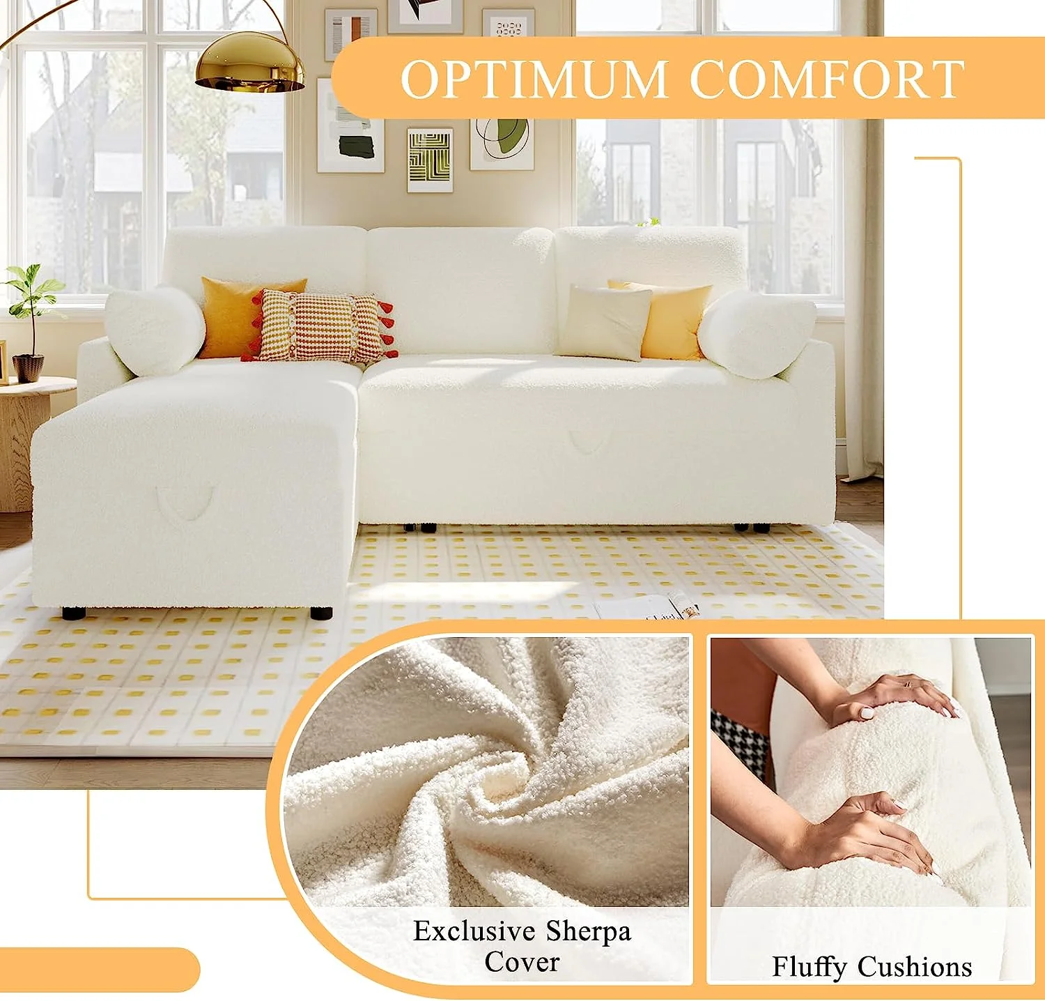 Papajet Sofa Bed, Sleeper Sofa with Storage Chaise, Pull Out Couch for Living Room- Gray Chenille
