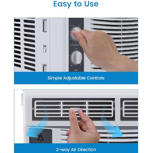 5,000 BTU Window Mounted Air Conditioner, AC Unit Cools Up to 150 Sq. Ft., Quiet 51dBA Window AC Unit with Easy-to-Use Mechanical Controls and Washable Filter, 30% Faster Cooling S