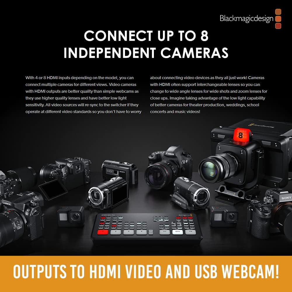 Blackmagic Design ATEM Mini HDMI Live Switcher Basic Bundle Ready for Streaming with Cables, Cleaning Kit and More