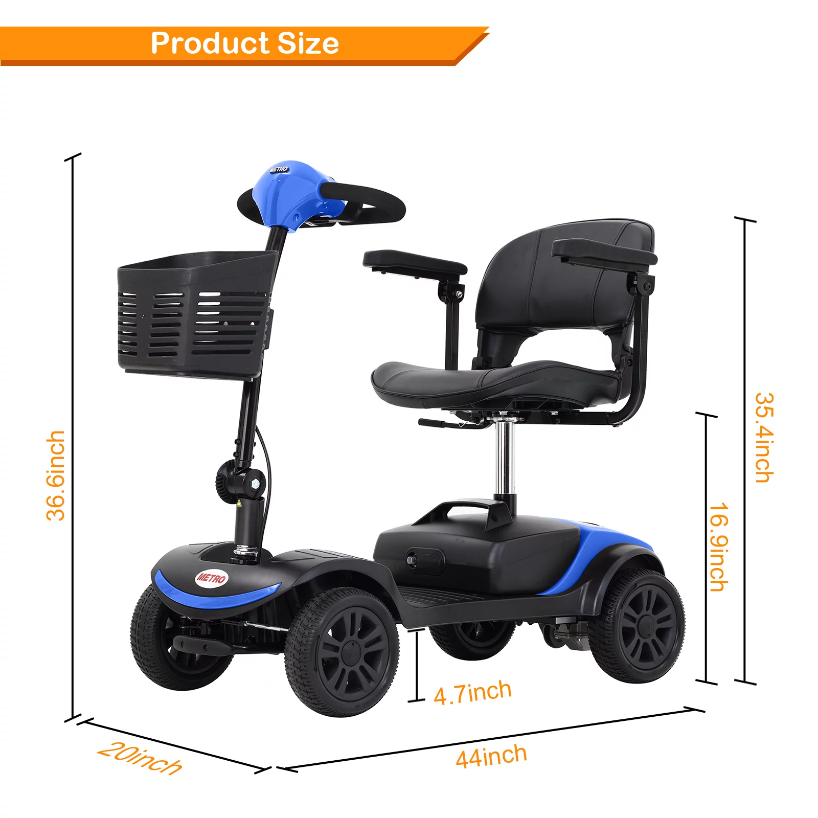 4 Wheels Folding Mobility Scooter for Seniors Adults with Baskets Blue