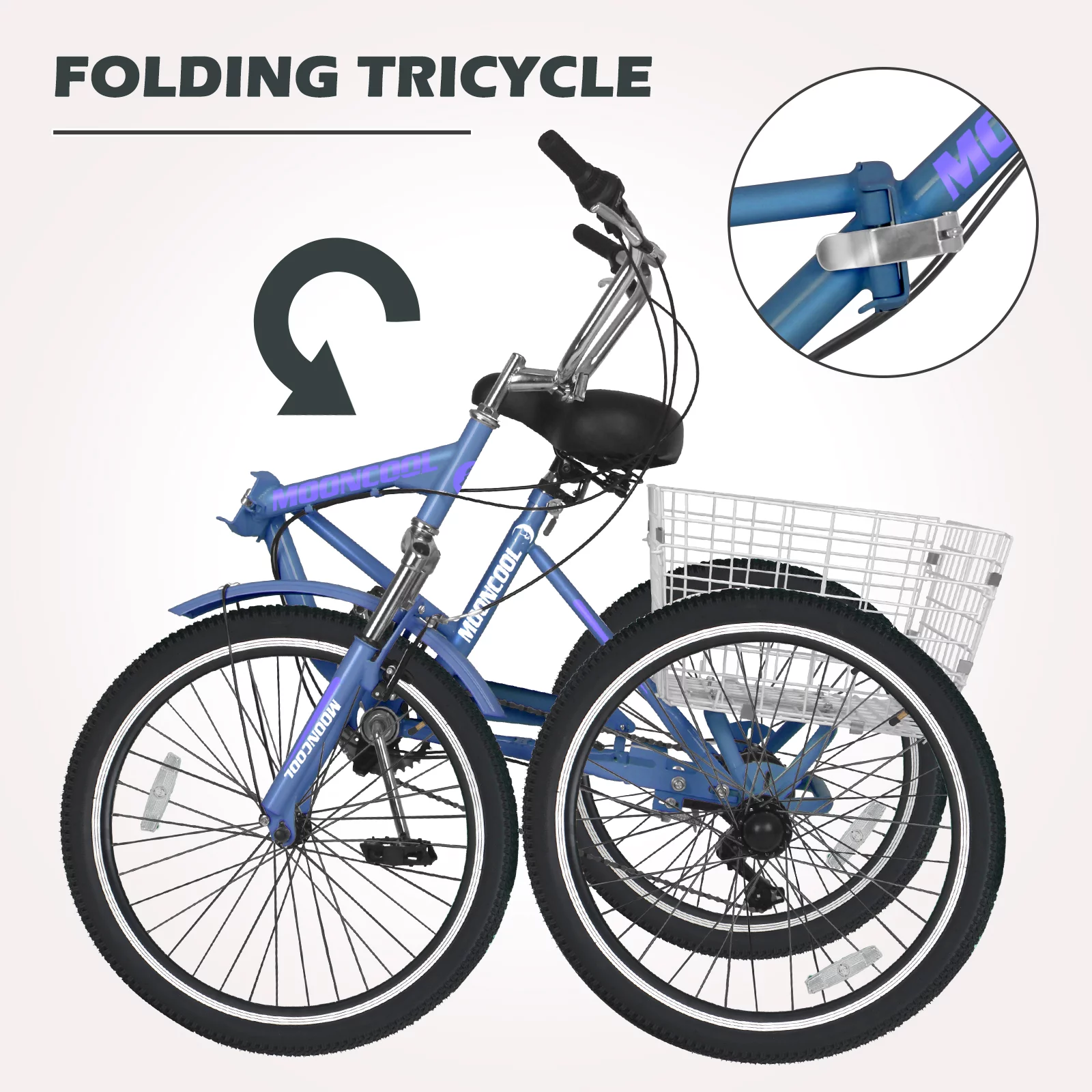 Lilypelle 24" Adult Tricycle Folding Tricycle 3 Wheel Bikes 7 Speed Trikes with Shopping Basket for Seniors Adult,Green