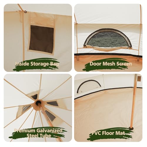 Bell Tent,4 Seasons Breathable 100% Cotton Canvas Yurt Tent - w/Stove Jack,Luxury Camping Tent Outdoor,Zipped Removable Floor