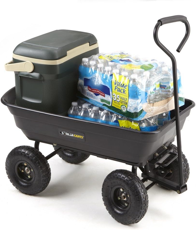 Gorilla Carts GOR200B Poly Garden Dump Cart with Steel Frame and 10-Inch Pneumatic Tires, 600-Pound Capacity, 36-Inch by 20-Inch Bed, Black Finish