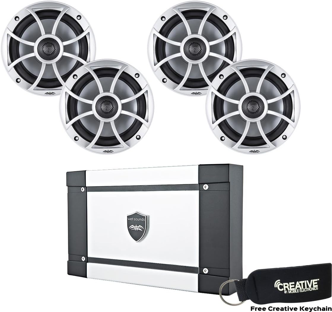 wet sounds Marine Speaker Package: HT-2 300 Watts x 2 Amplifier, Two Pairs of XS-65i-S 6.5" 60 Watt RMS Speakers