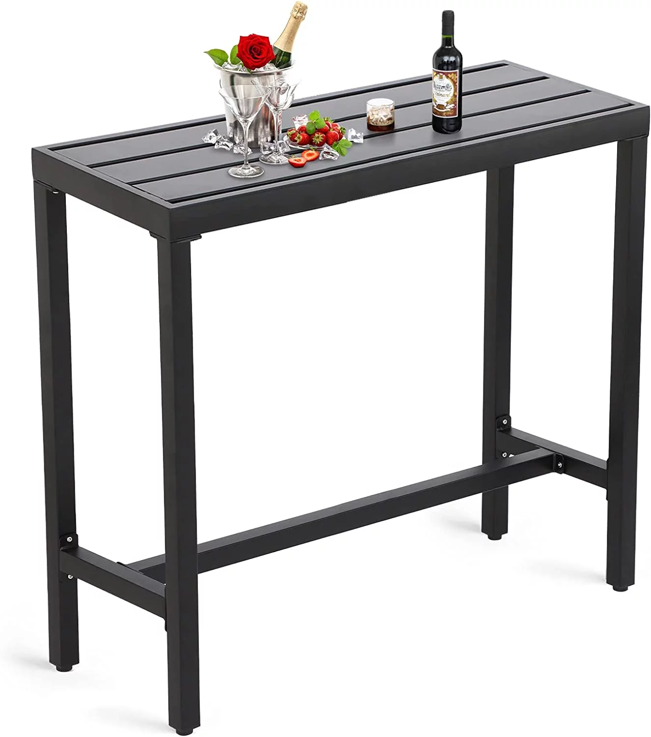 LVUYOYO Outdoor Iron Bar Table, Patio Counter Height Bar Table, 40" Rectangle Bar Table for Patio, Garden,Black