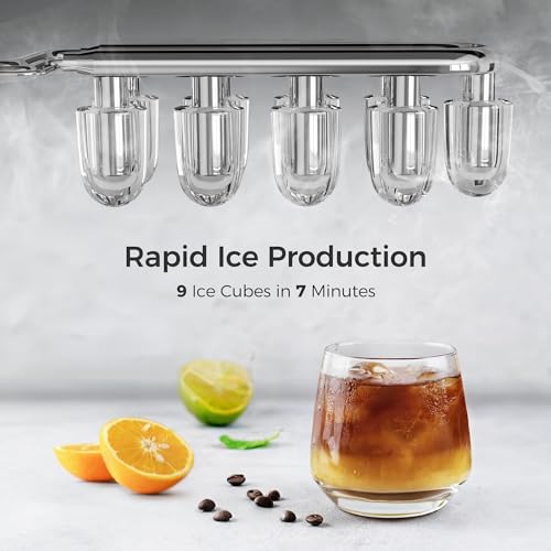 AGLUCKY Ice Makers Countertop with Handle,26.5Lbs/24H,9 Cubes in 6 Mins,2 Sizes of Bullet Ice,Portable Ice Maker Machine with Self-Cleaning,Perfect for Home Kitchen(Black)