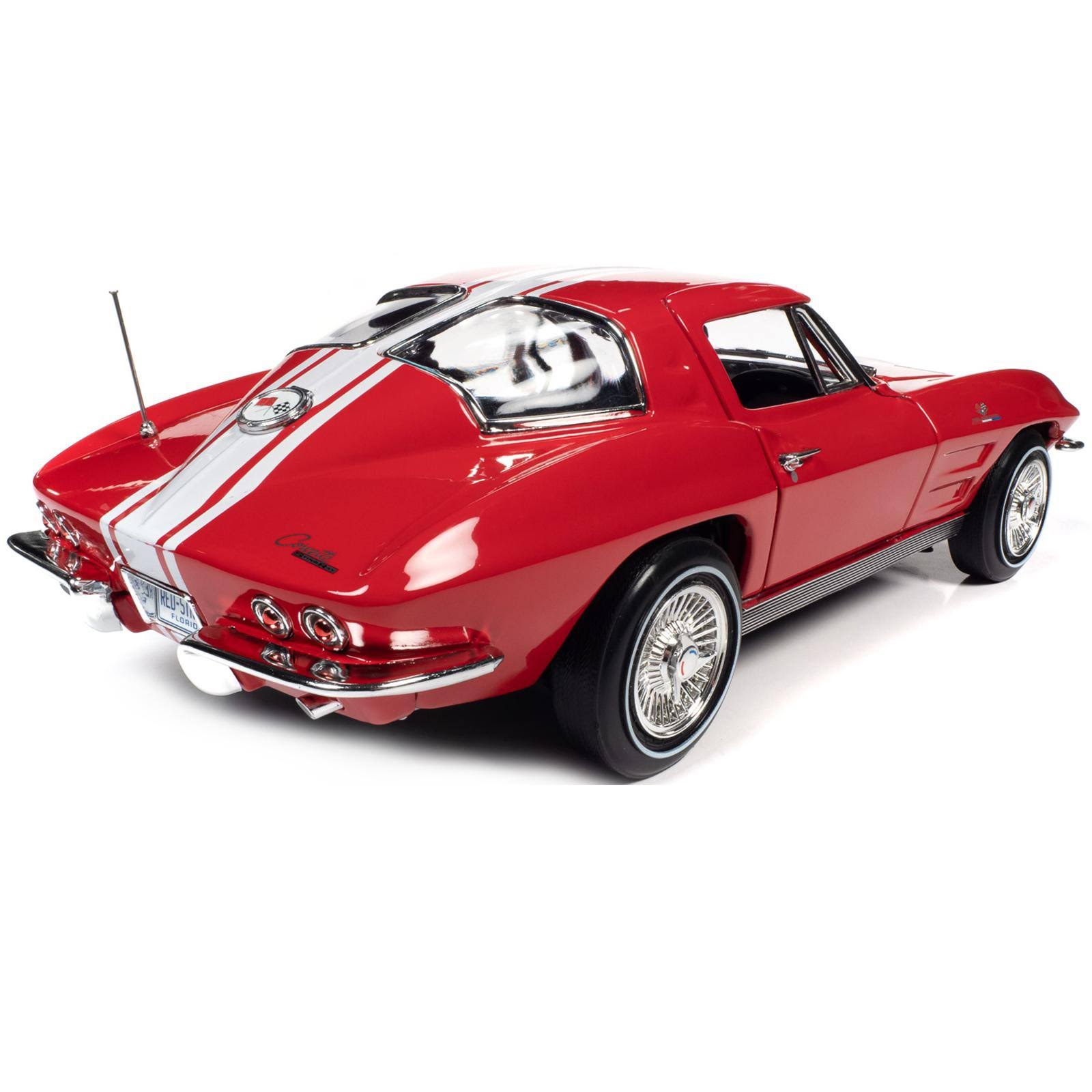 1963 Chevrolet Corvette Stingray Z06 Riverside Red with White Stripes American Muscle 30th Anniversary 1/18 Diecast Model Car by