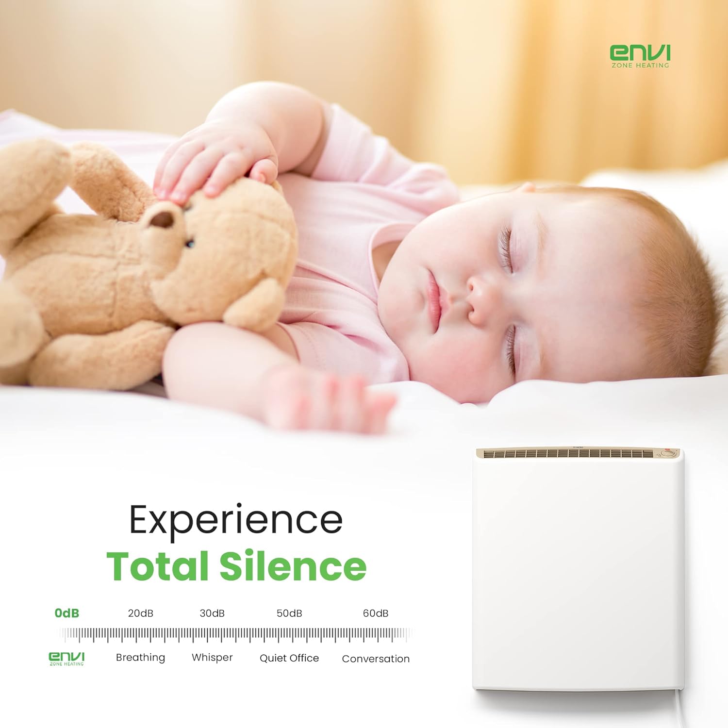 Envi Plug-in Electric Panel Wall Heater for Home, Energy Efficient, Child Safe, Quiet, Great for Bedrooms, Bathrooms, Office, Kitchen, Garage, Tip-Over Protection, Comfort-Level Adjustable Thermostat