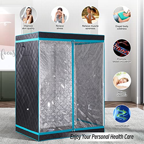 Full Size 2 Person Sauna Tent, Portable Steam Sauna Tent for Home, 1 or 2 Person Foldable Lightweight, Full Body Sauna Tent for Relaxation, Steamer Not Included, 2 Person Foldable Chair(Grey)