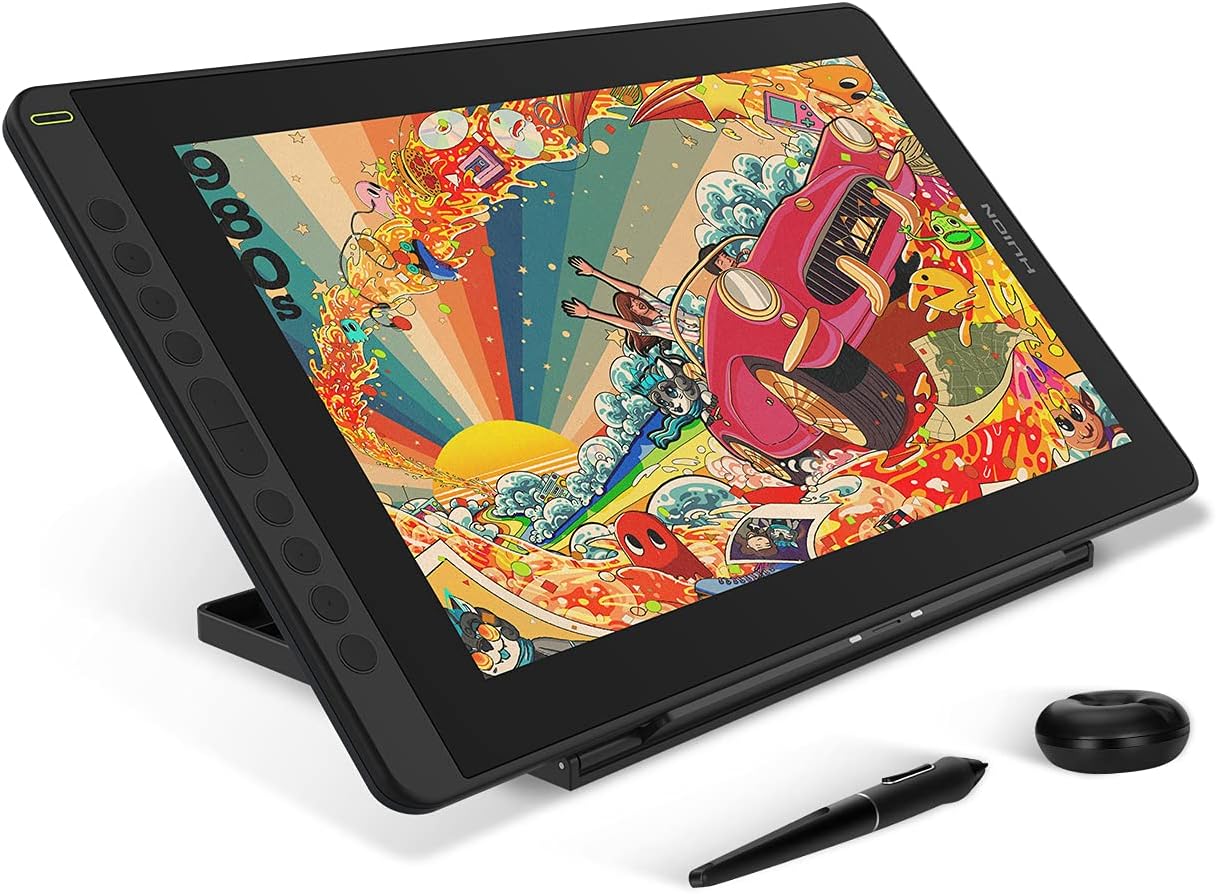2021 HUION KAMVAS 16 Graphics Drawing Tablet with Screen Full-Laminated Android Support Graphic Monitor with Battery-Free Stylus Tilt 10 Express Keys Adjustable Stand -15.6 Inch Pen Display, Black