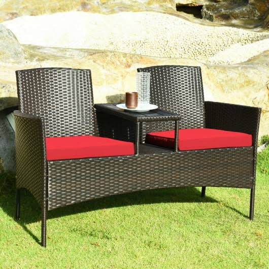 Patio Rattan Conversation Set -Red