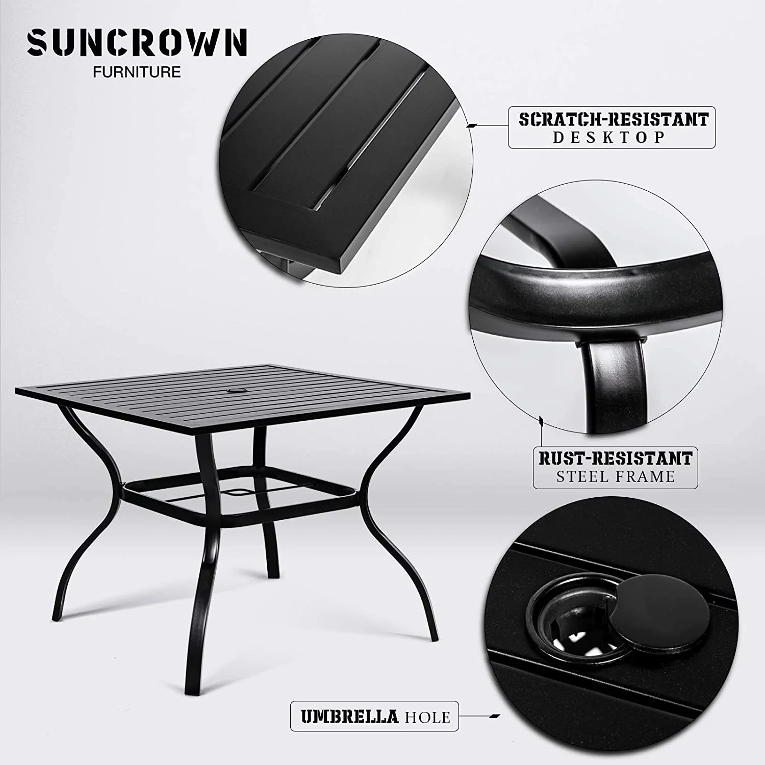SUNCROWN 5 Pieces Outdoor Patio Metal Dining Set Swivel Chairs and Table Set with Brown Cushions