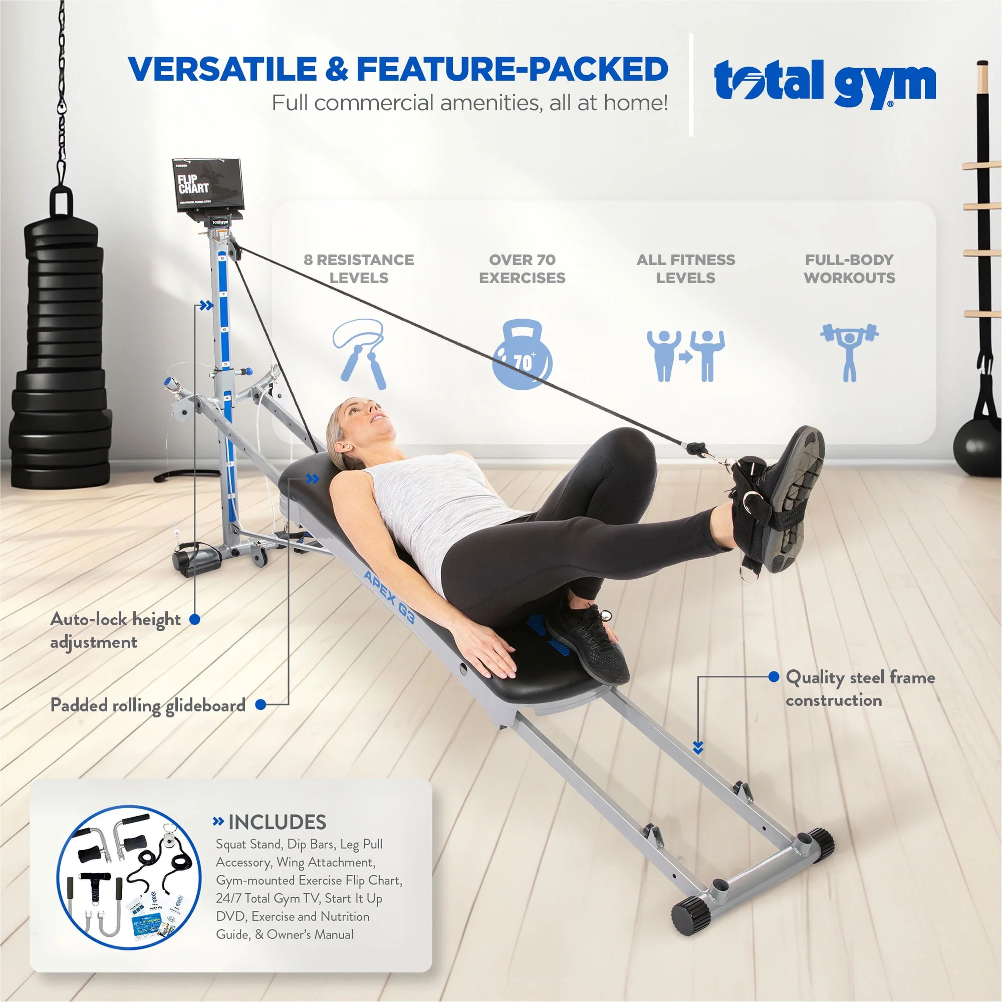Total Gym APEX G5 Home Fitness Incline Weight Training with 10 Resistance Levels