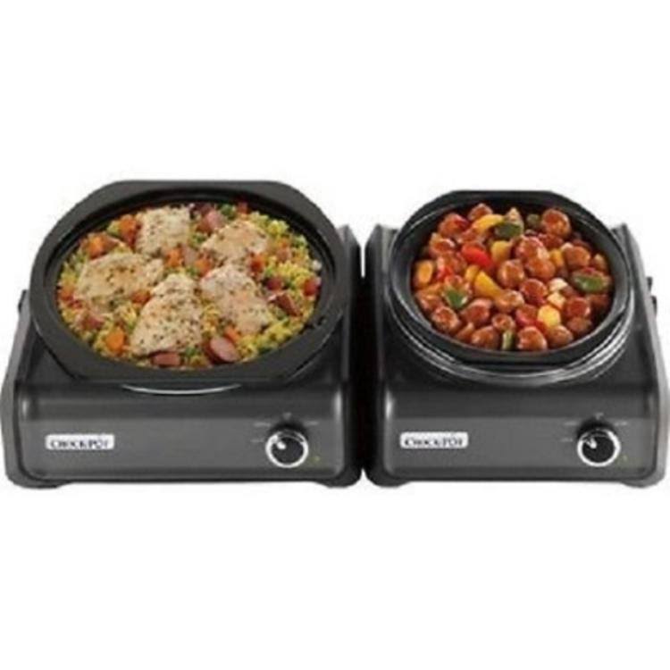 Crock-pot 2 PC Hook Up Connectable 2 qt Roundu0026 5 qt Oval Black SCCPMDPK25-CH