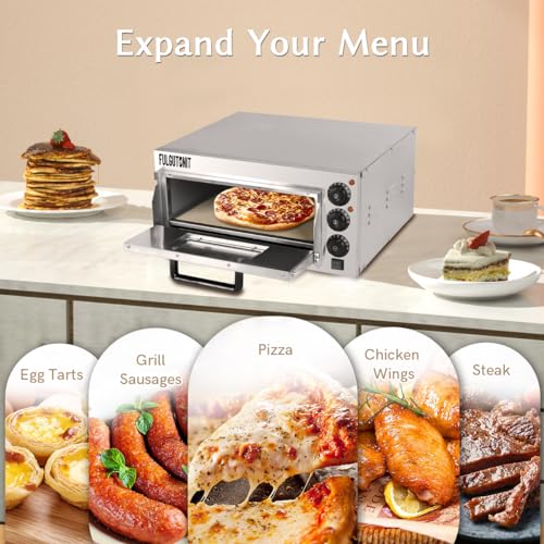 Fulgutonit Pizza Oven Countertop, 16" Electric Pizza Oven Indoor, Commercial Pizza Maker, Stainless Steel Pizza Cookerwith Pizza Stone and Timer, for Hotel Restaurant Home Baked