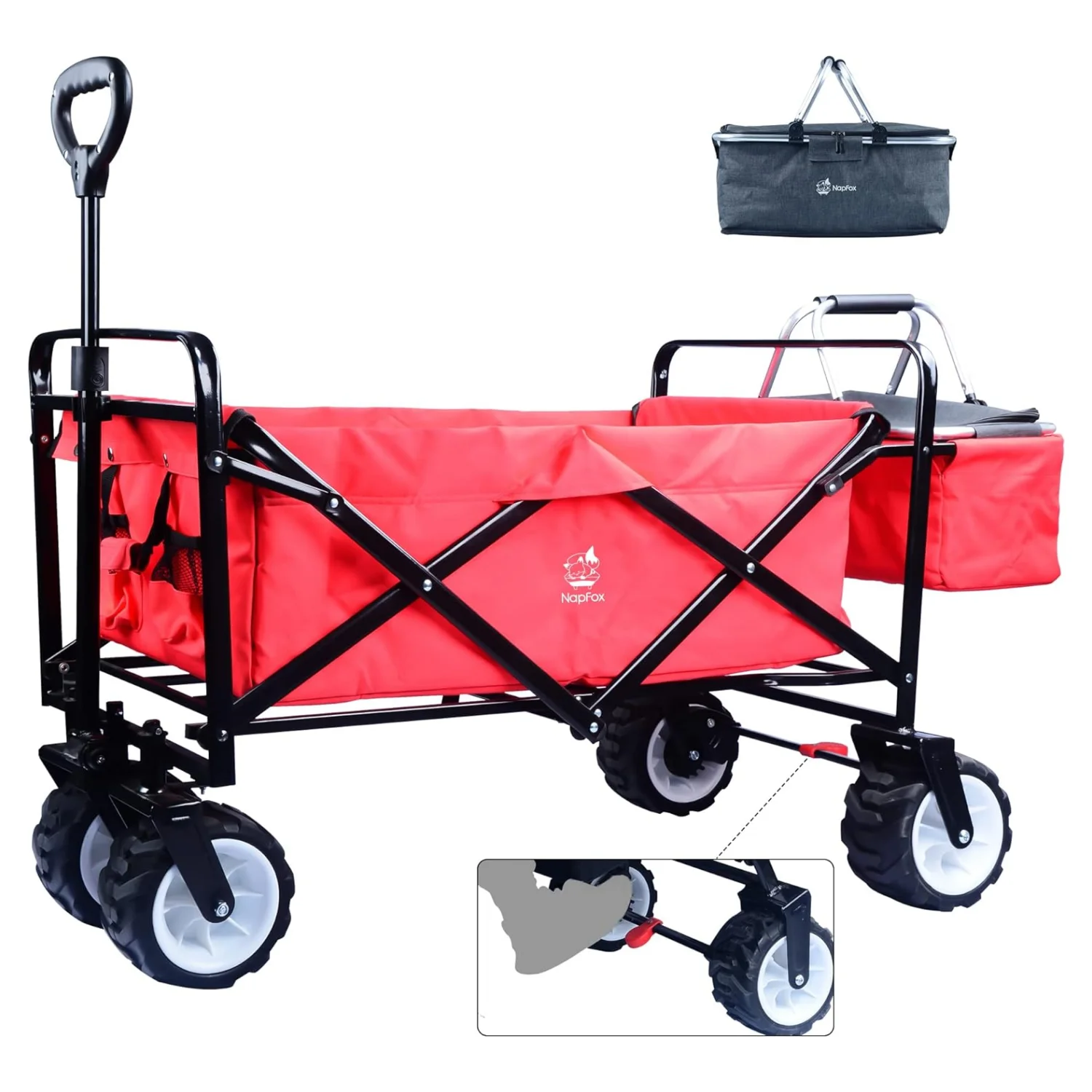 Camping Wagon,Kepeak Collapsible Wagon Heavy Duty Folding Wagon Cart with Removable Canopy,Utility Carts with Cooler Bag for Outdoor Garden,Red - Curated Treasures Market