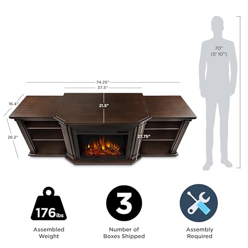 Real Flame Valmont 74" Electric Fireplace TV Stand for TVs up to 70 inches, Entertainment center with adjustable shelves and storage, TV Stand for Living Room and Bedroom, Remote control, Timer