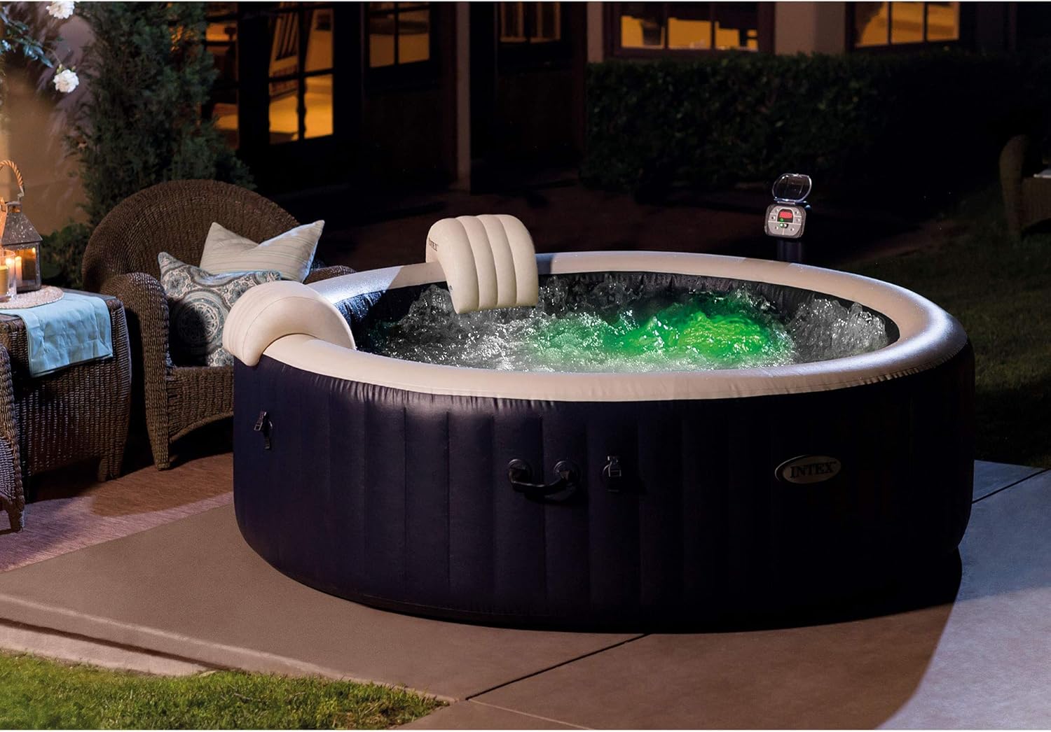 Intex 28409E PureSpa 6 Person Home Inflatable Portable Heated Round Hot Tub Spa 85-inch x 28-inch with 170 Bubble Jets and Built in Heat Pump, Blue