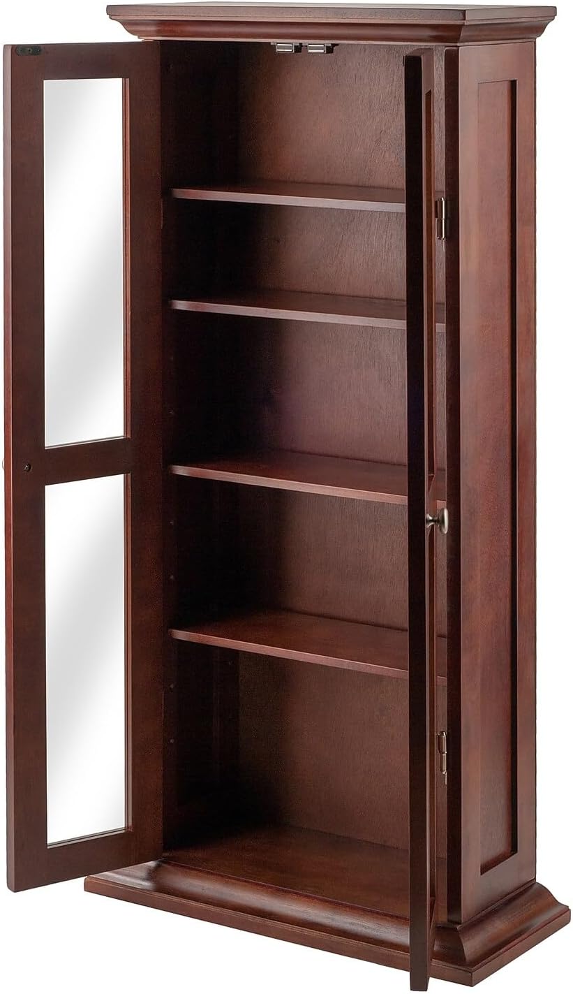 Elegant Winsome Wood DVD/CD Cabinet - Ample Storage, Antique Walnut Finish