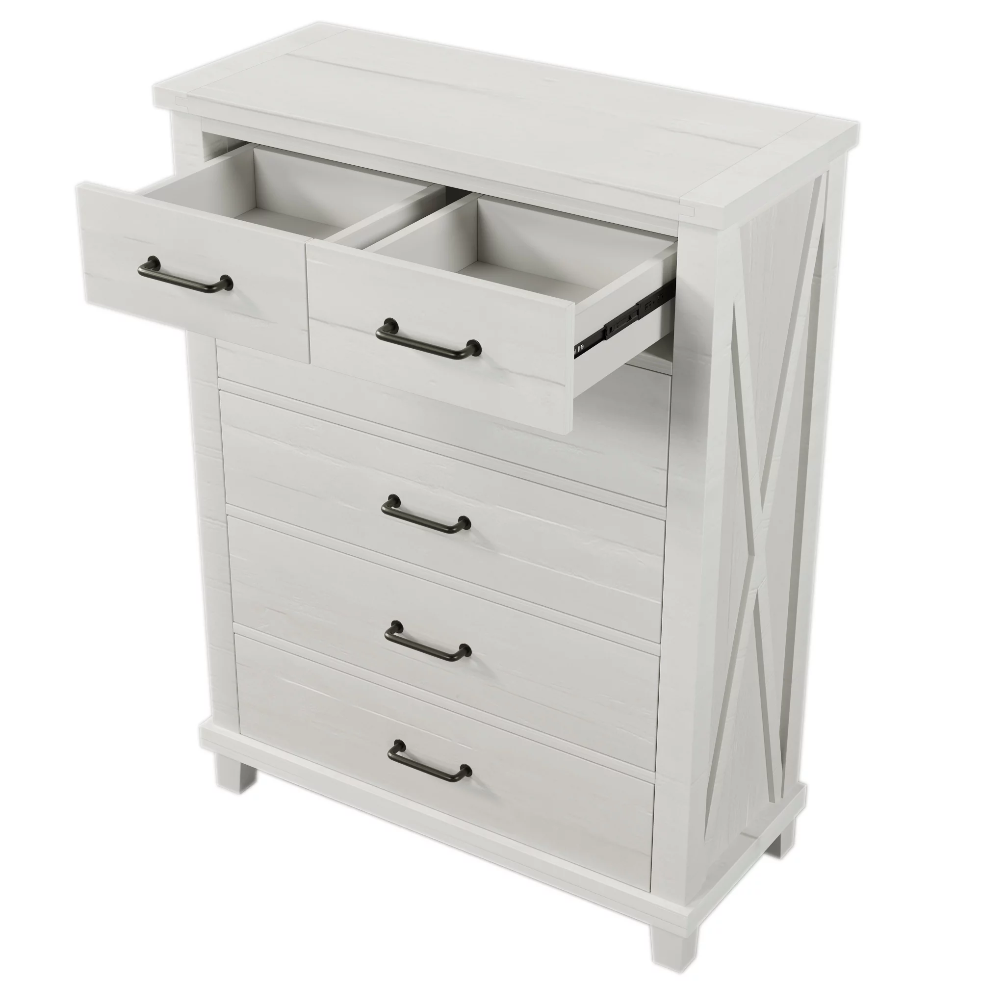 Rustic Farmhouse Style Solid Pine Wood Six-Drawer Chest Tallboy for Bedroom, Living Room, White