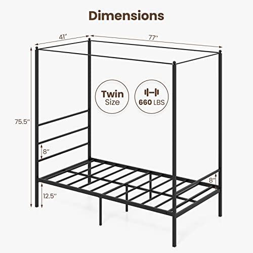 GORELAX Metal Canopy Queen Bed Frame, Platform Bed Frame with Metal Slats Support, Four-Poster Canopied Bed Mattress Foundation, No Box Spring Needed, Easy Assembly (Queen)