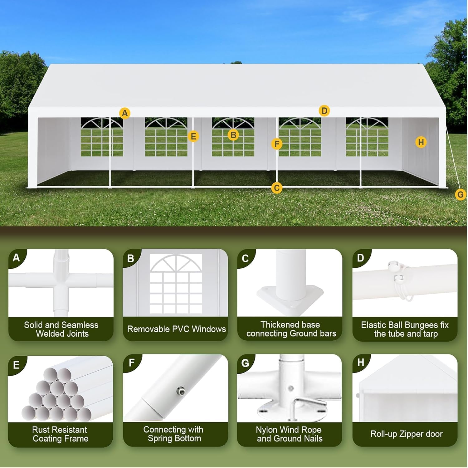 20x40 FT Party Tent Heavy Duty Wedding Canopy with White Large Roof, Detachable Sidewalls, and 3 Storage Bags, Outdoor Party Canopy for Wedding Parties, Outdoor Events, and Camping
