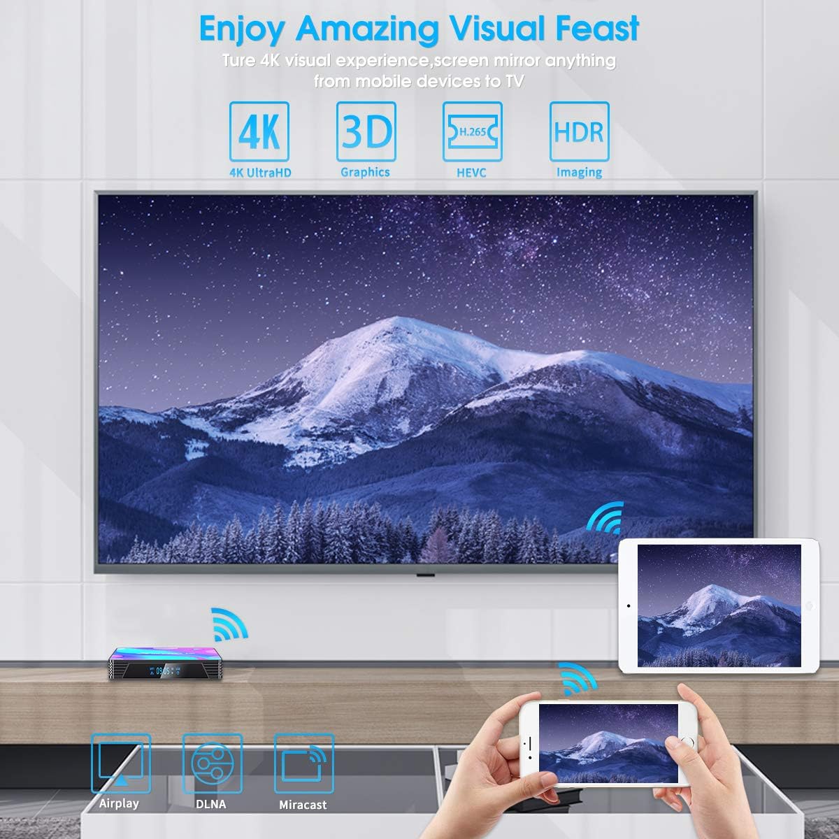 Android 11.0 TV Box , Antfraer Android TV Box 4GB RAM 64GB ROM RK3318 Quad-Core 64 Bits，TV Box Support Dual-WiFi 2.4GHz/5GHz BT 4.0 USB 3.0 3D 4K Android Box Pack of 2