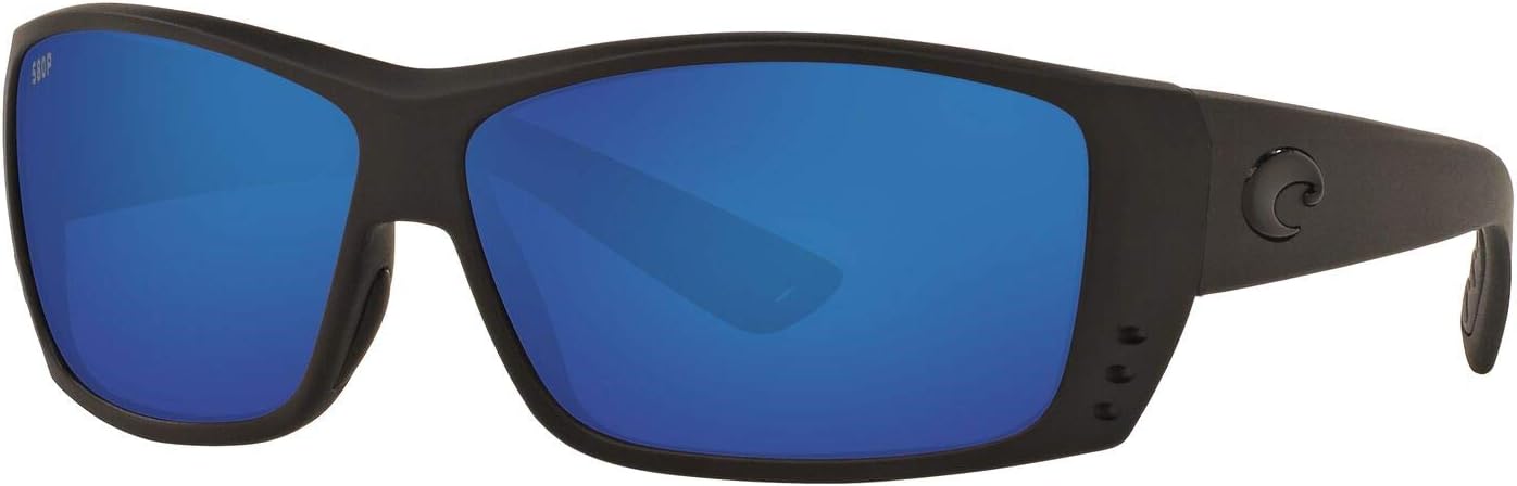 Costa Del Mar Mens Cat Cay Rectangular Sunglasses, Blackout/Grey Blue Mirrored Polarized-580P, 61 mm