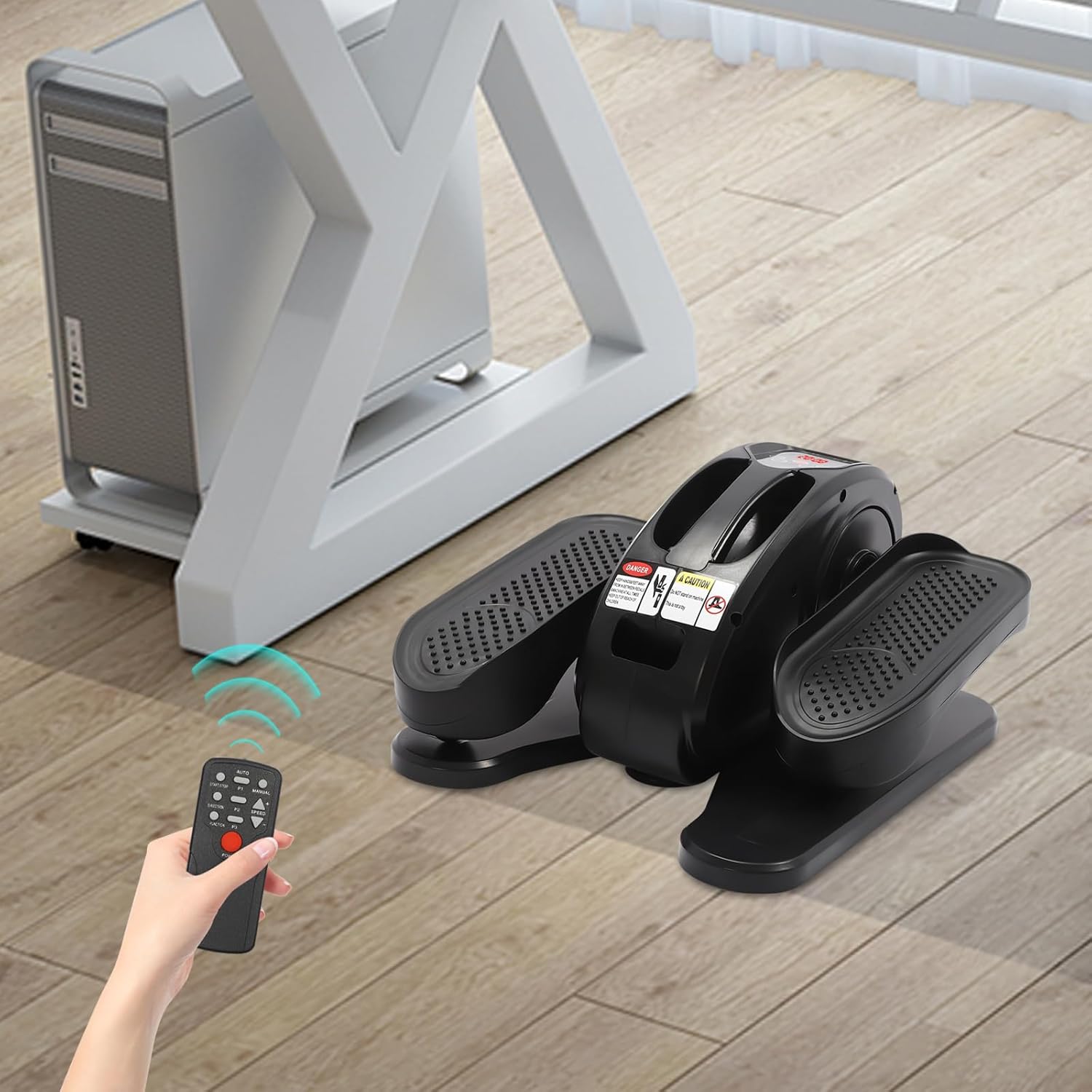 Under Desk Elliptical Machine, Portable Ellipse Pedal Leg Exerciser with Remote Control, LED Monitor, 5 Adjustable Speed, Compact Electric Elliptical for Seniors