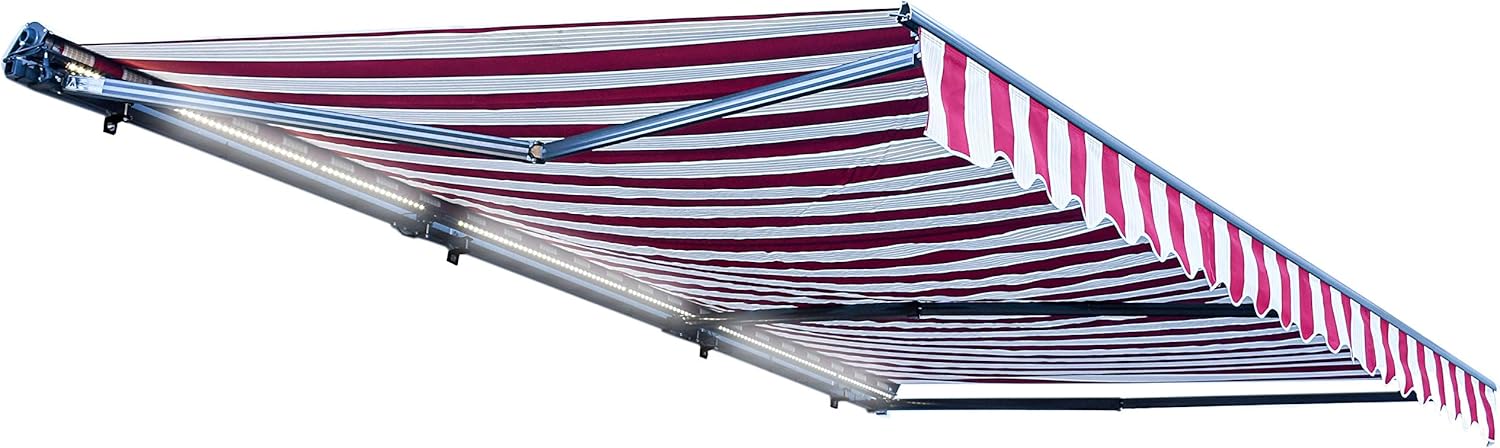 ALEKO Retractable 16x10 Feet Motorized LED Luxury Patio Awning - 100% Polyester Canopy, Cover, Sun Shade, Shelter for Yard, Deck, Balcony - UV Protection &ndash; Blue - AWCL16X10BLUE30