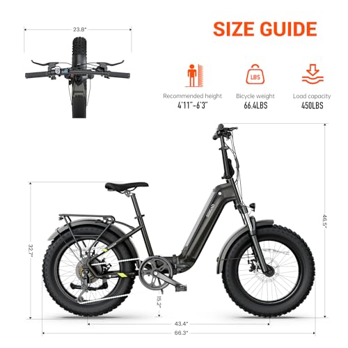SISIGAD Folding Electric Bike,Ebike,20"x 4" Fat Tire Ebike,750w Motor Peak 1500w,48V 15Ah Removable Battery,40Miles Range 28Mph,7-Speed Gear,City Ebike for Men Women