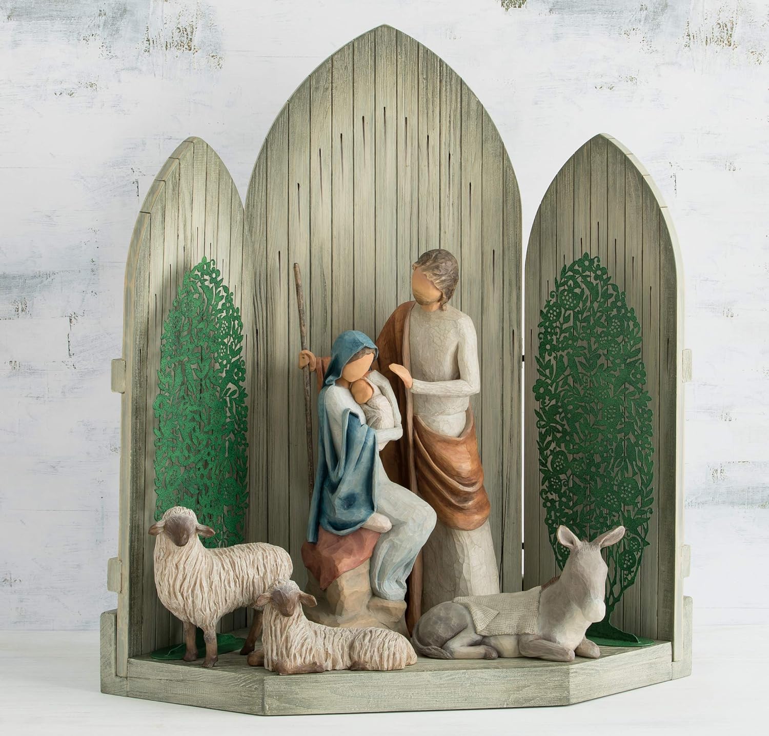 Willow Tree Sanctuary for The Christmas Story, hand-painted nativity backdrop