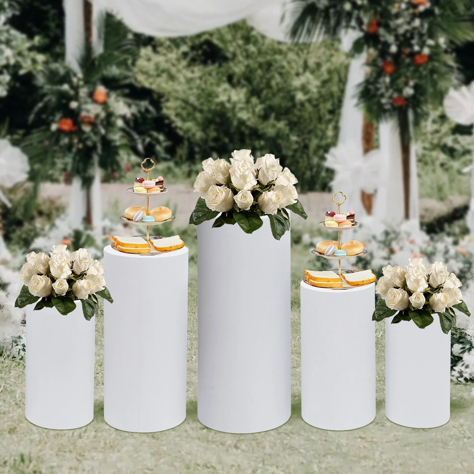 5pcs Cylinder Pedestal Stand Floor Standing Cake Display Stand for Party Decor
