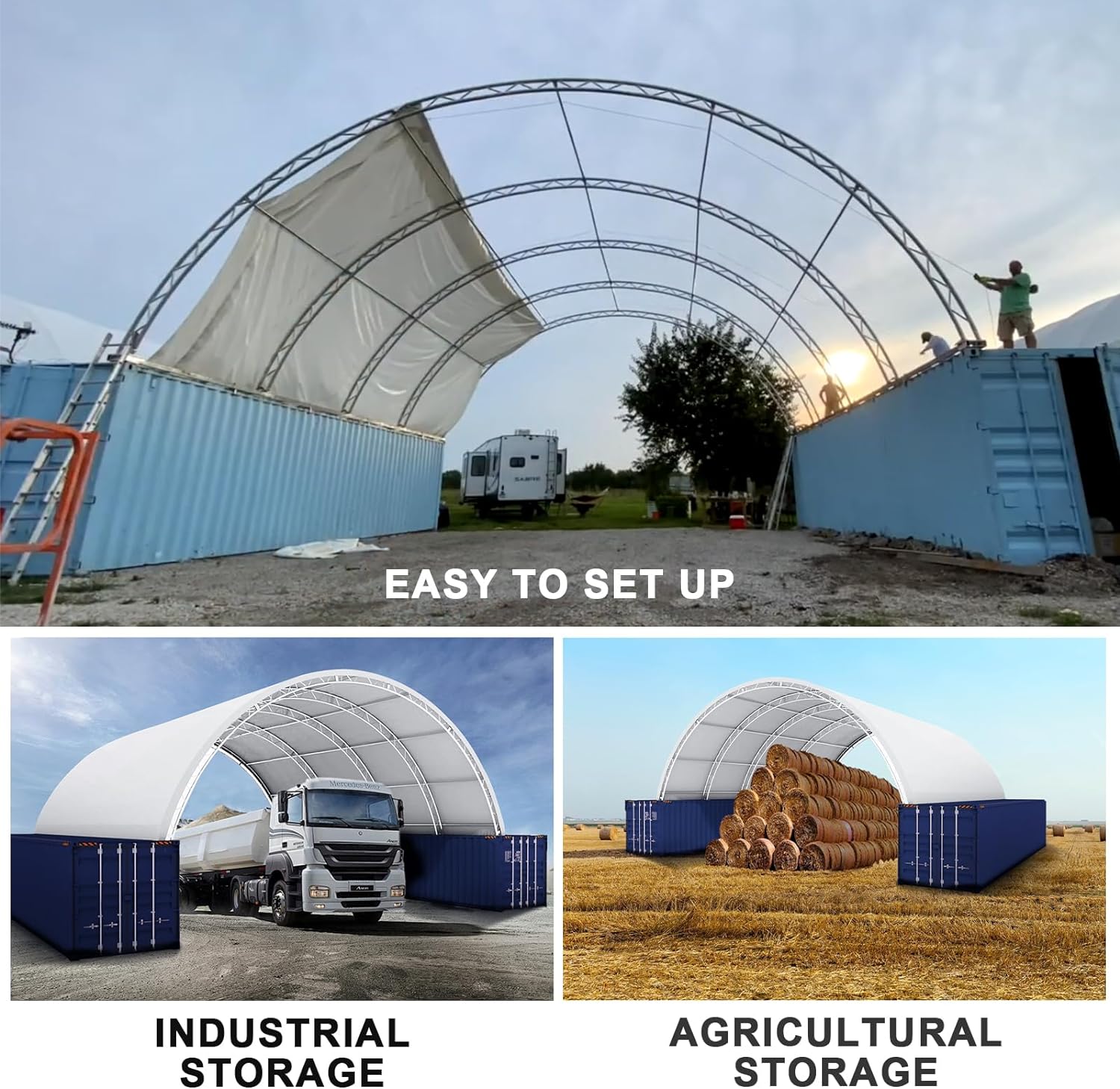 Shipping Container Canopy Shelter, Stable & Durable Cover Storage Container Roof (11oz PE, 20'x40')