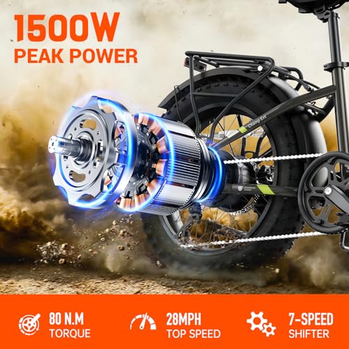SISIGAD Folding Electric Bike,Ebike,20"x 4" Fat Tire Ebike,750w Motor Peak 1500w,48V 15Ah Removable Battery,40Miles Range 28Mph,7-Speed Gear,City Ebike for Men Women