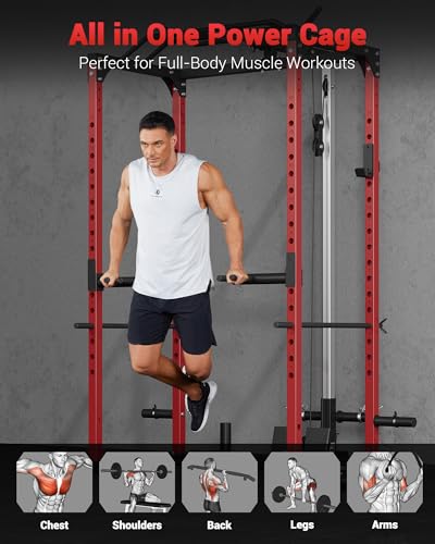Power Cage, Multi-Functional Power Racks for Home Gym with Cable Crossover System, 1600LBS Weight Capacity Fitness Squat Rack for Strength Workout with More Training Attachment