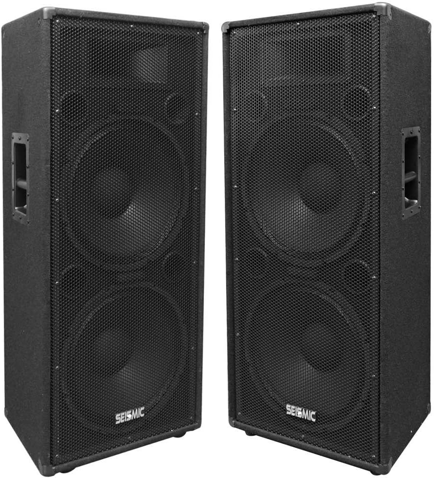 Seismic Audio - FL-155PC - Pair of Dual Premium 15 PA/DJ Speaker Cabinets with Titanium Horns - Wheel Kits and Rear Handles - 800 Watts RMS per Cabinet