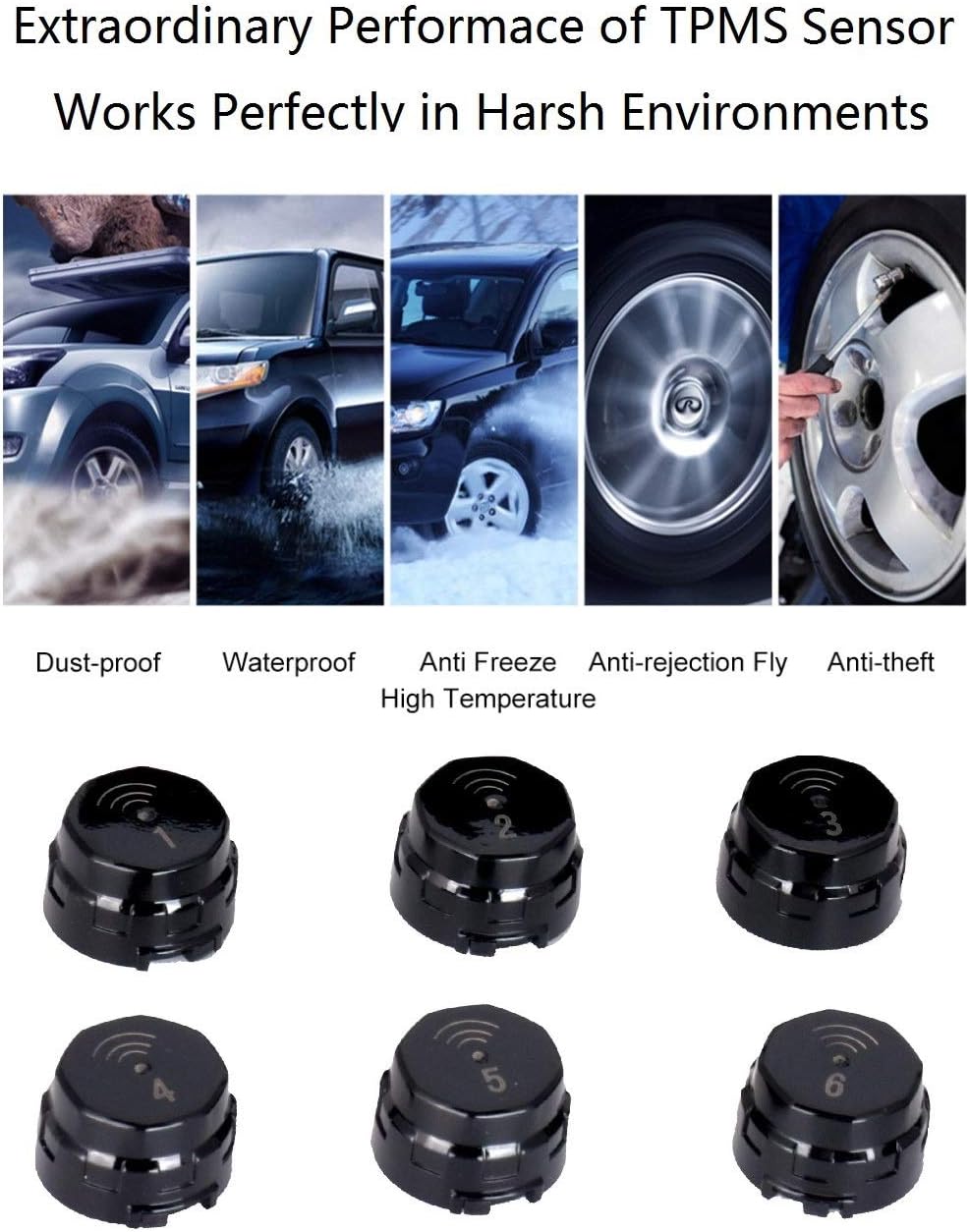 INFITARY RV TPMS Tire Pressure Monitoring System Truck Trailer Real Time Monitor Tire Pressure Temperature Air Leakage Battery Auto Alarm 6 Anti-Theft External Cap Sensor for 4-6 Tires' Car Pickup Tow