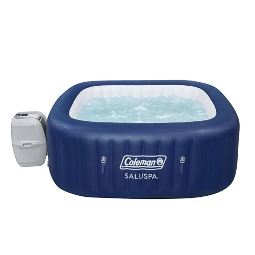Coleman SaluSpa AirJet 4 to 6 Person Inflatable Hot Tub Square Portable Outdoor Spa with 140 Soothing AirJets and Insulated Cover, Gray