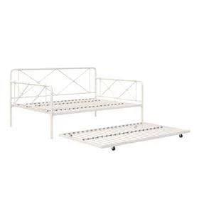 RealRooms Ally Metal Farmhouse Daybed with Trundle, Sturdy Secured Steel, Full, White