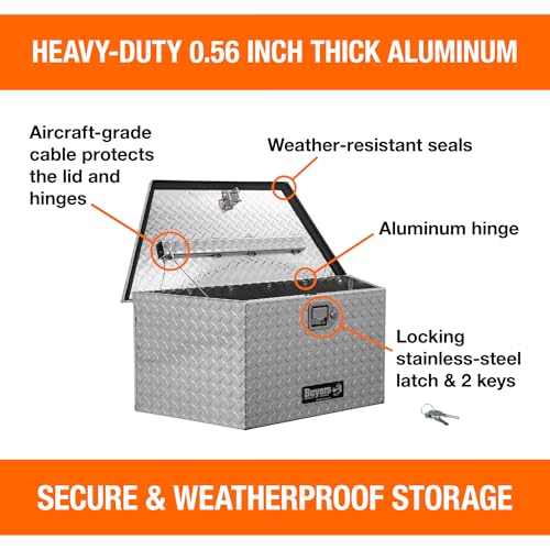 Buyers Products 1701385 Aluminum Trailer Tongue Box, 18.3 x 16.1 x 33.4 Inch, Silver Diamond Tread, Made In The USA, Trailer Tongue Tool Box For Storage and Organization, Trailer Storage Box