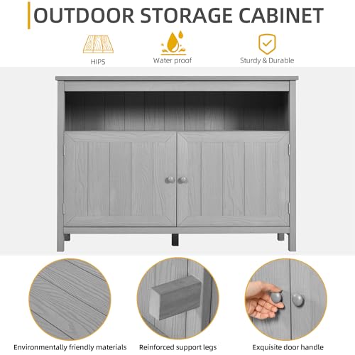 DWVO Poly Lumber Outdoor Sideboard, Patio Bar Table with Storage and Shelves, Weather Resistant Storage Cabinet for Outdoor, Pool and Garden - Espresso