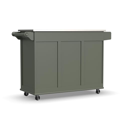 homestyles Mobile Kitchen Island Cart with Stainless Steel Top, Sage Green