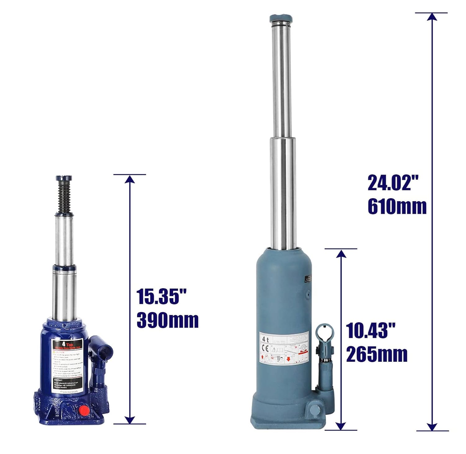 BAOSHISHAN 4 Ton Bottle Jack 10-5/8" to 24" Lifting Range High Lift Double Ram Bottle Jack Hydraulic Bottle Jack Truck Jack Jeep Jack