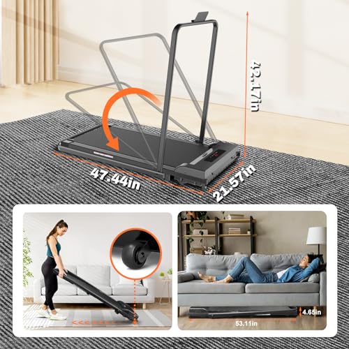 Portable Foldable Treadmills for Home, Small Folding Treadmill for Home Office with 300 LBS Capacity, Walking Running Exercise Electric Compact Treadmill with LED Display